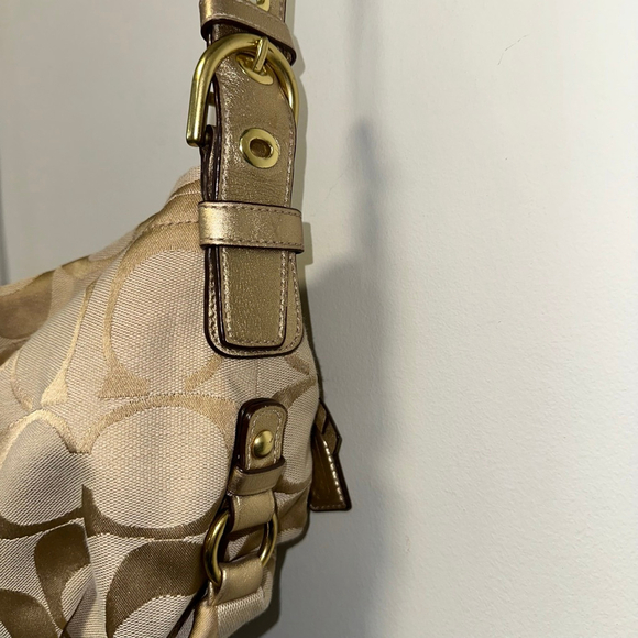 Women's Coach Signature Hobo Shoulder Bag Tan/Gold One Size Y2K Style Crossbody - Picture 12 of 16
